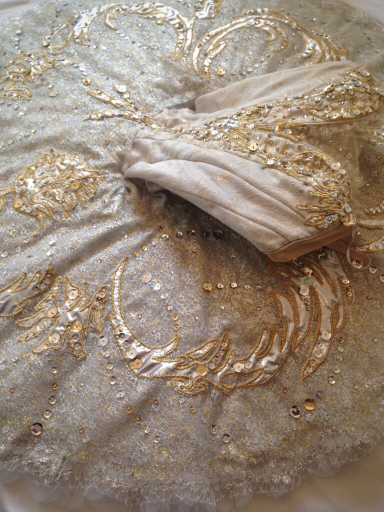 Embroidery and beading on the Aurora wedding tutu for The Sleeping Beauty